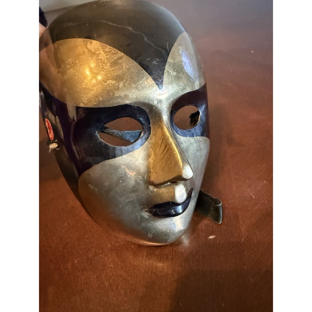 Vintage Brass Mardi Gras Theater Mask Black Gold Wall Decor Made In India‎